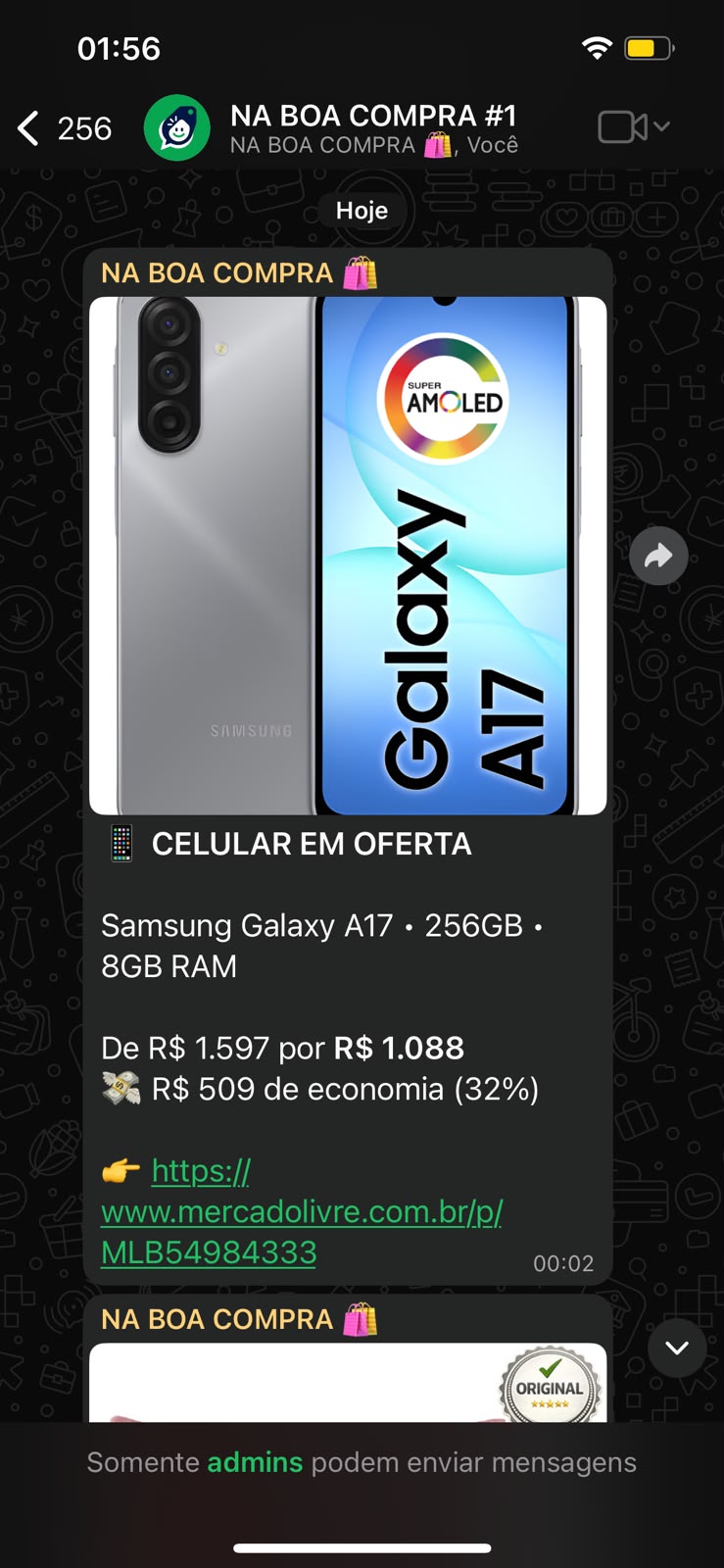 Oferta de celular publicada no grupo Na Boa Compra